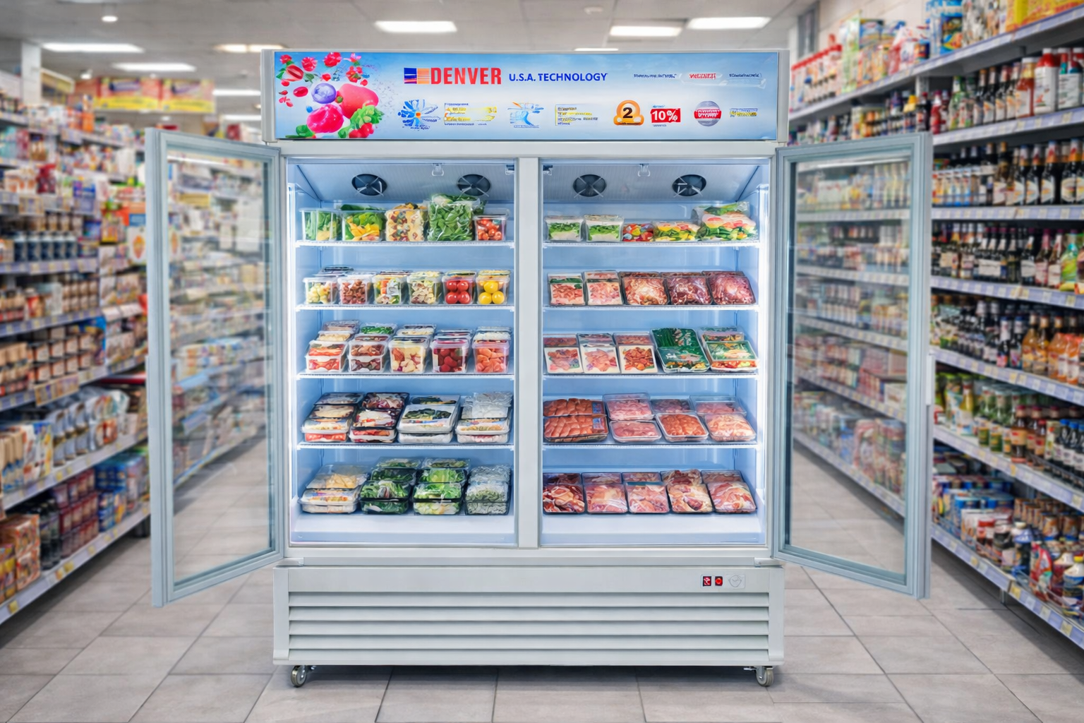 Tủ mát 2 cánh cửa mở giữ nhiệt tốt và phù hợp với cửa hàng có không gian thoải mái